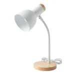 Lampara Led E27 Velador-Escritorio BLANCO Flexible Base Madera